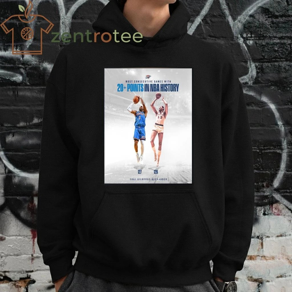 Top Shai Gilgeous Alexander Okc Thunder Most Consecutive Games With 20 Points In Nba History tee