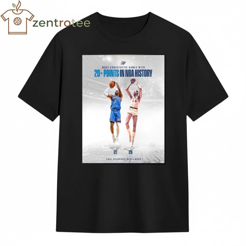 Top Shai Gilgeous Alexander Okc Thunder Most Consecutive Games With 20 Points In Nba History tee
