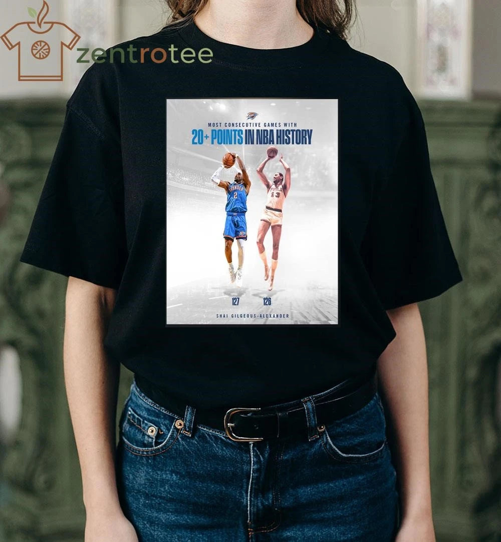 Top Shai Gilgeous Alexander Okc Thunder Most Consecutive Games With 20 Points In Nba History tee