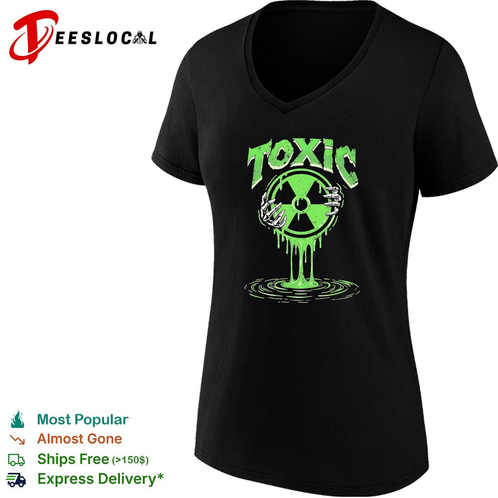 Toxic green radioactive symbol with skeletal hand dripping ooze illustration shirt