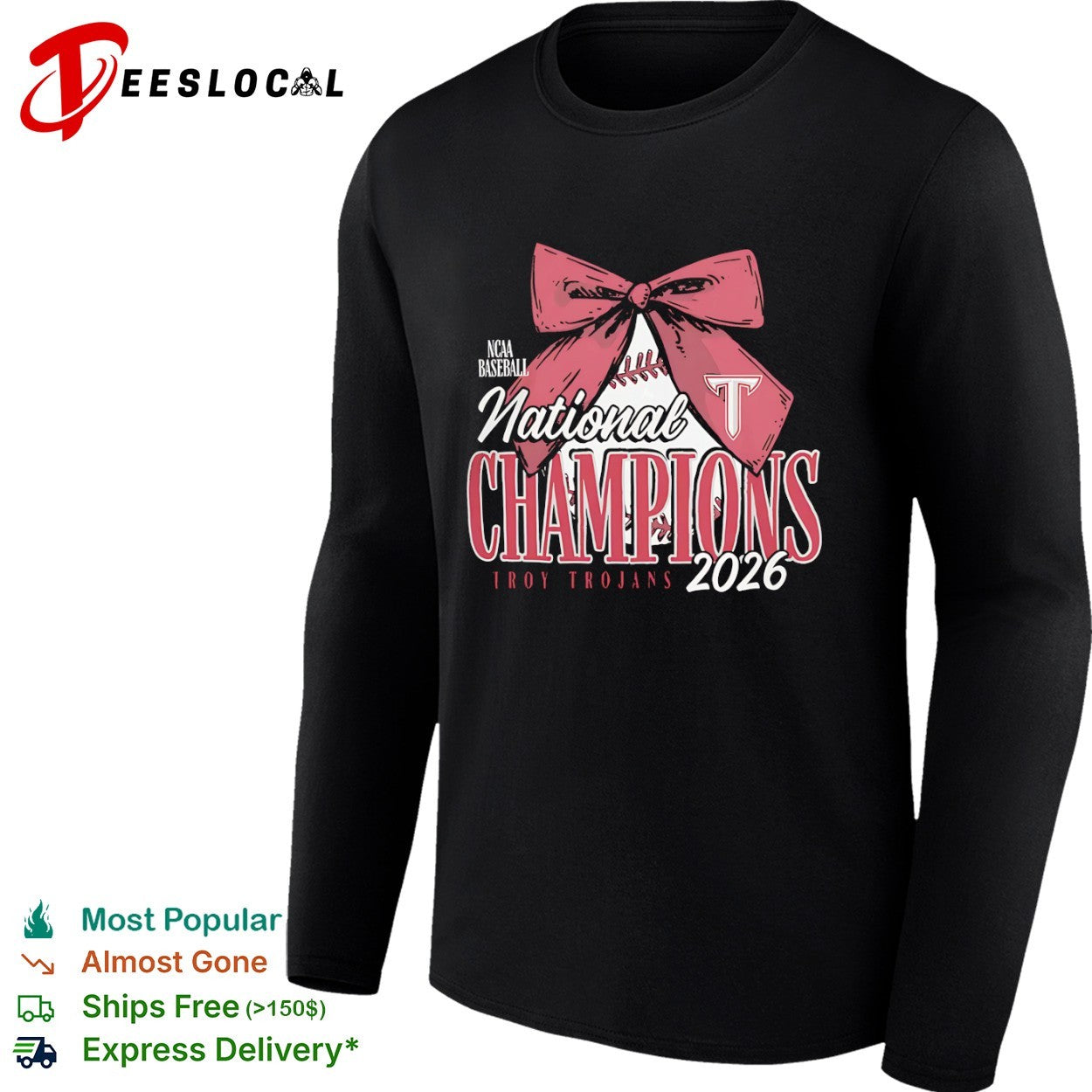 Troy Trojans NCAA Baseball National Champions 2026 Bow Logo shirt
