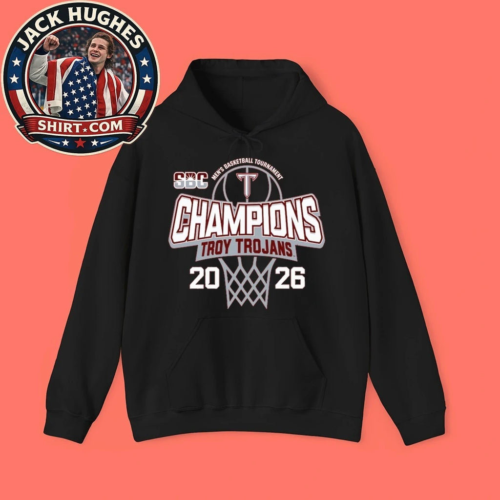 Troy University Trojans Blue 84 Unisex 2026 Sun Belt Men’s Basketball Tournament Champions Logo Graphic T-Shirt