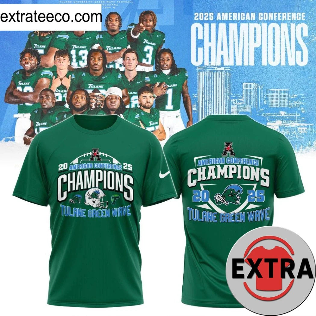 Tulane Green Wave 2025 American Conference Champions Tulane 34, North Texas 21 Yulman Stadium, New Orleans Shirt