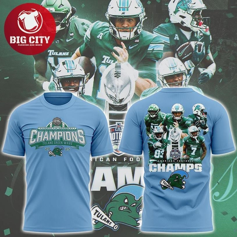 Tulane Green Wave American Football AAC Champions 2025 Two Sided Shirt