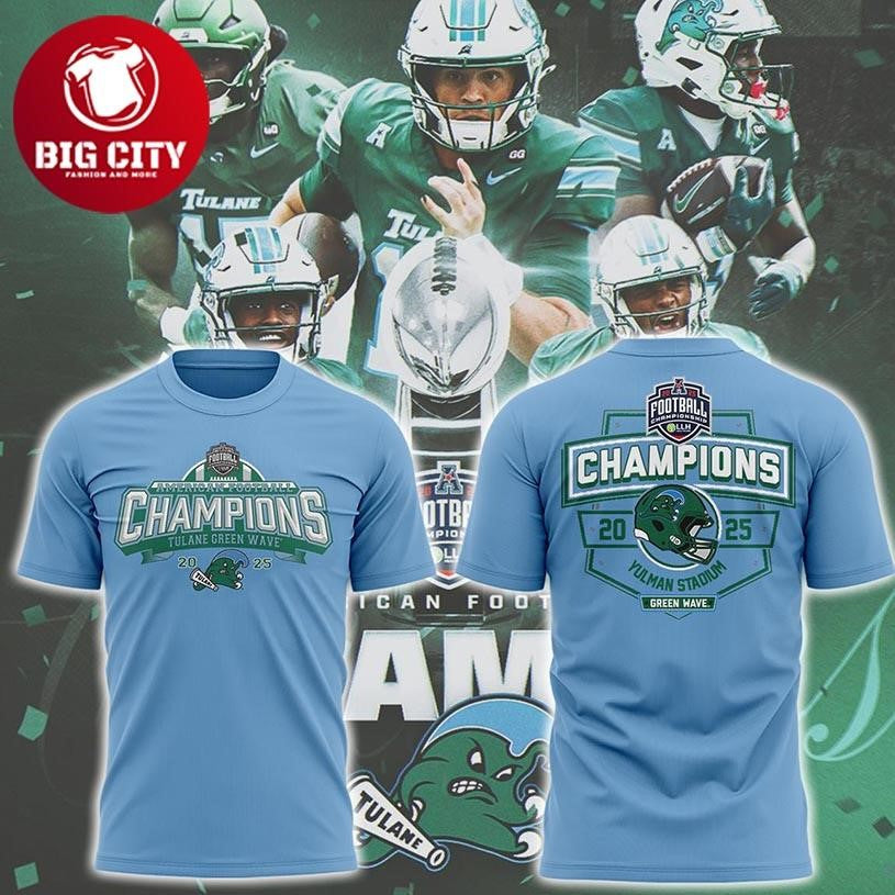 Tulane Green Wave American Football Champions 2025 Roll Wave Two Sided Shirt