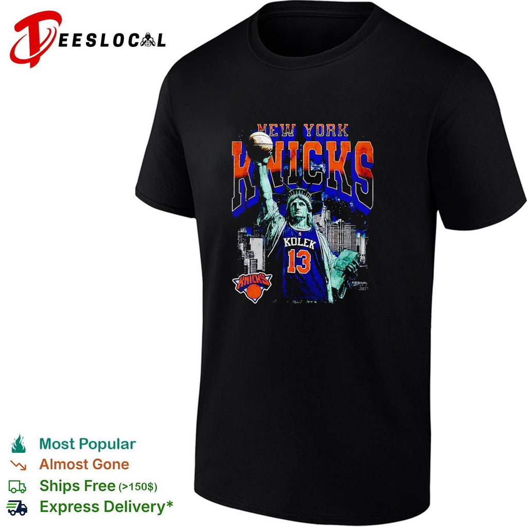 Tyler Kolek 13 New York Knicks Statue of Liberty skyline basketball shirt