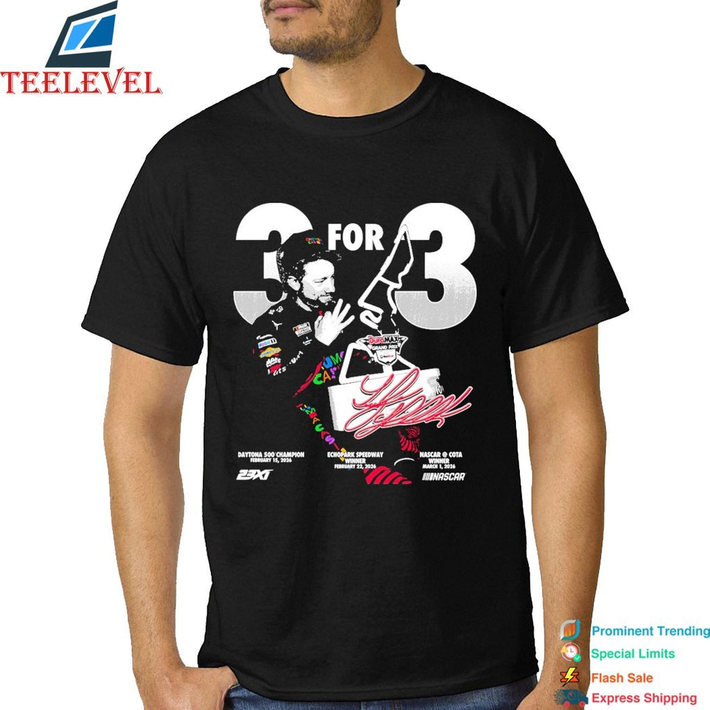 Tyler Reddick 23xi Racing 3 For 3 Nascar Echopark Speedway T-shirts
