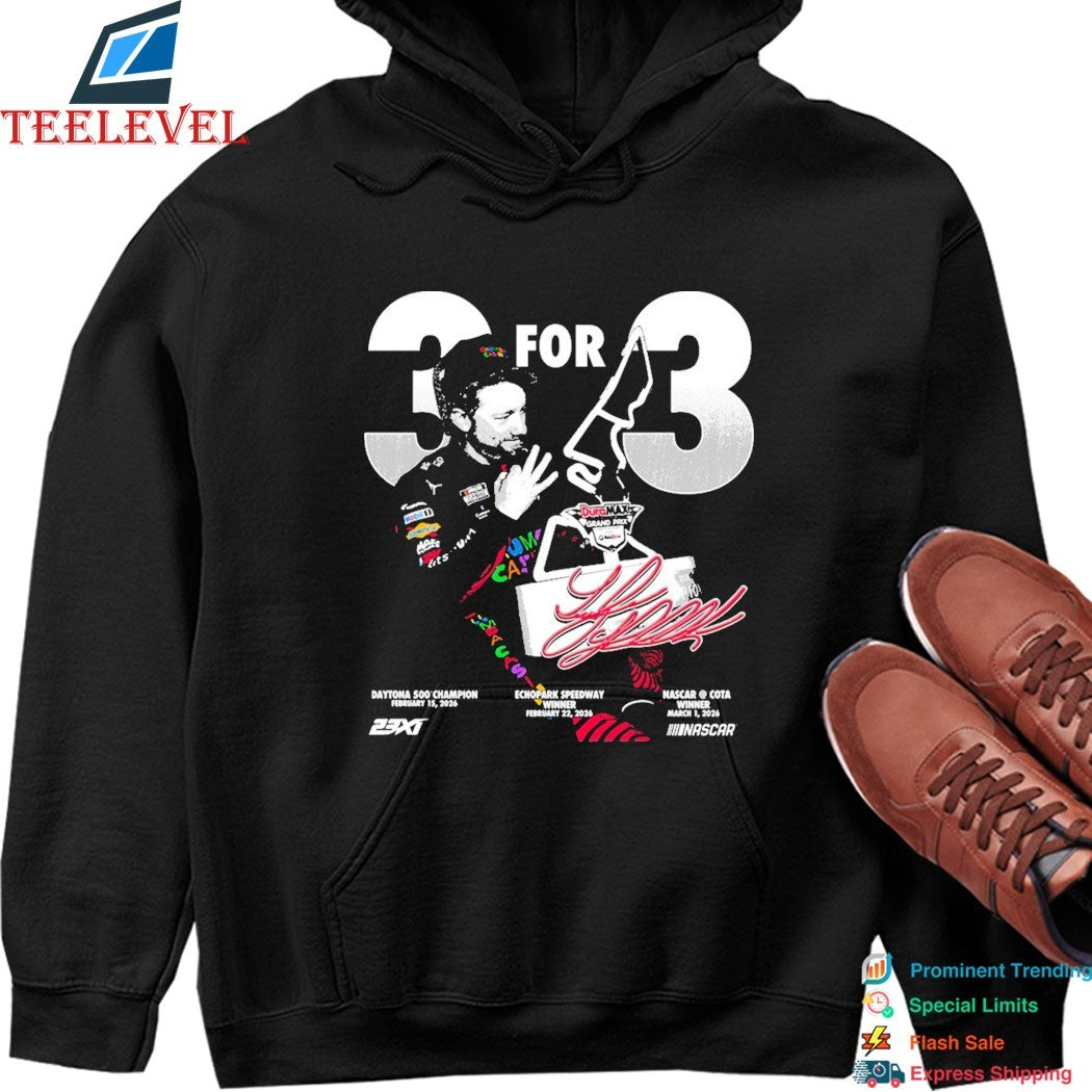 Tyler Reddick 23xi Racing 3 For 3 Nascar Echopark Speedway T-shirts