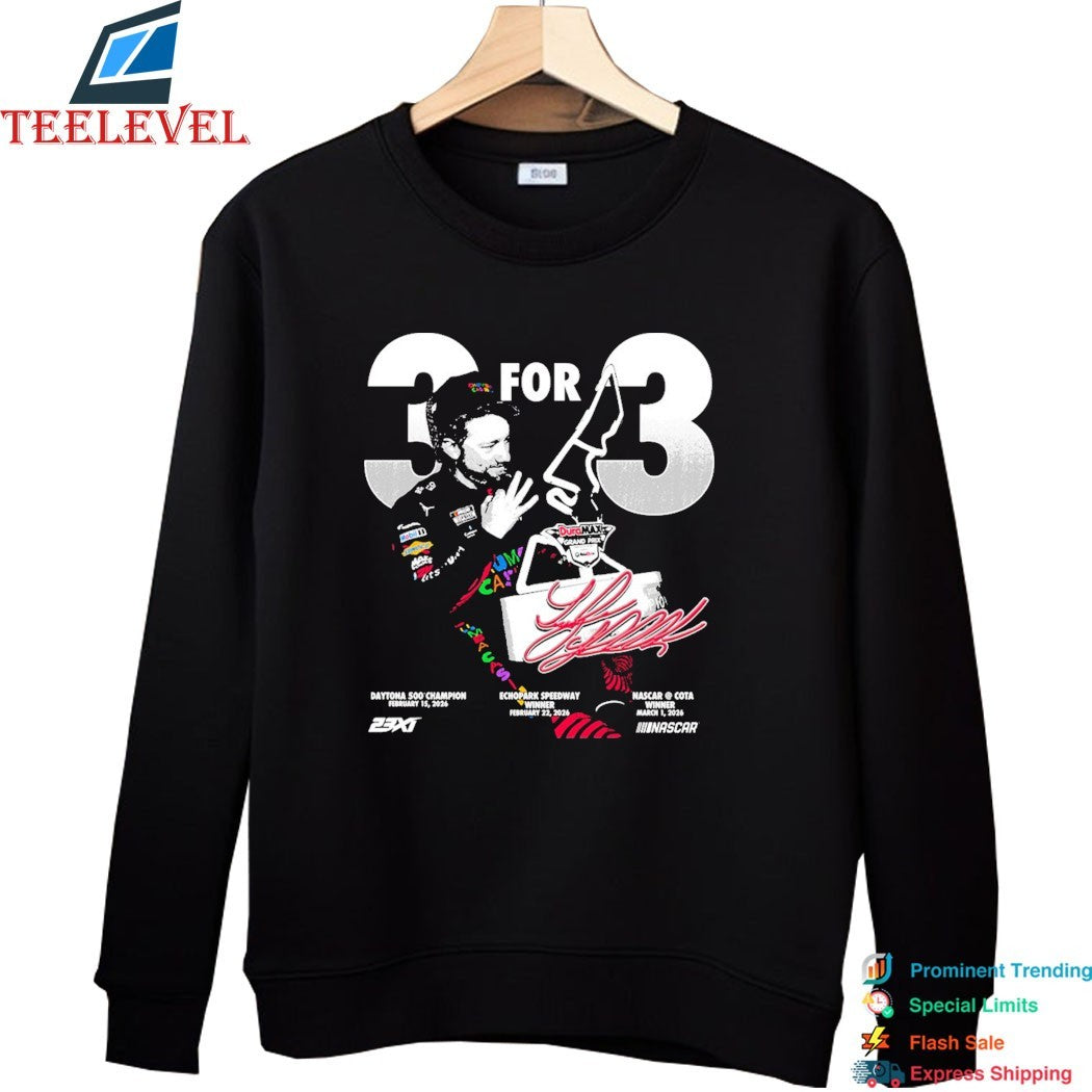 Tyler Reddick 23xi Racing 3 For 3 Nascar Echopark Speedway T-shirts