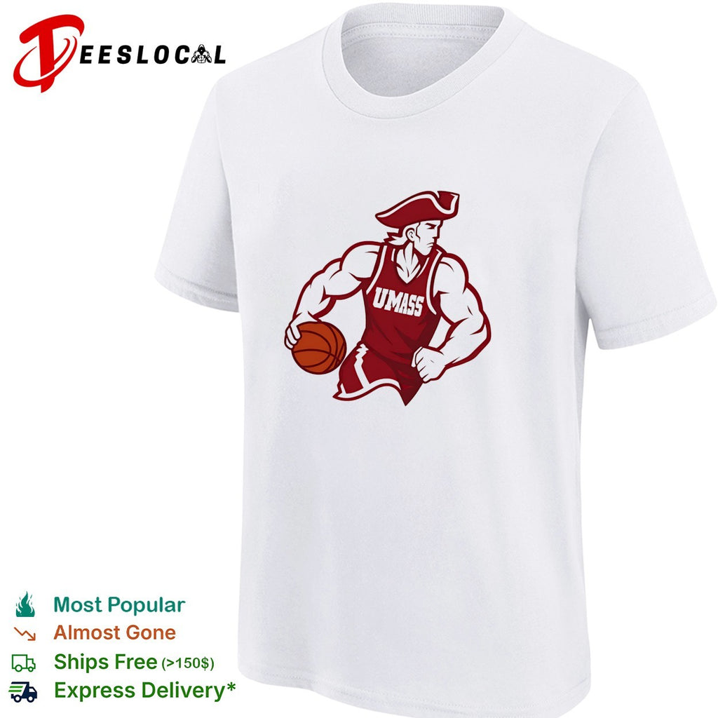 UMass basketball mascot dribbling shirt