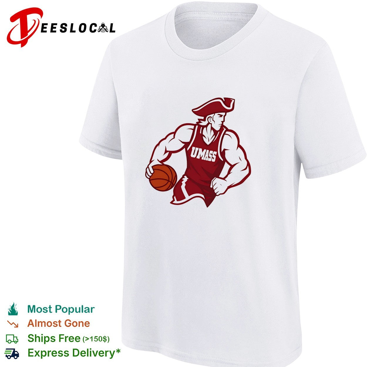 UMass basketball mascot dribbling shirt
