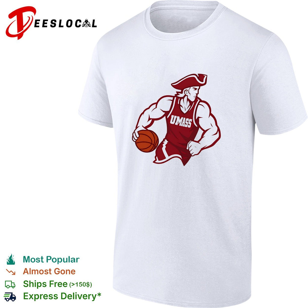 UMass basketball mascot dribbling shirt