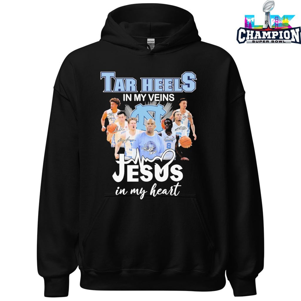 UNC North Carolina Tar Heels In My Veins Jesus In My Heart Signatures T-shirts