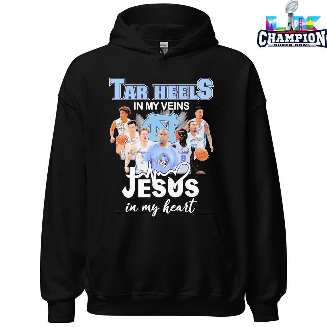 UNC North Carolina Tar Heels In My Veins Jesus In My Heart Signatures T-shirts
