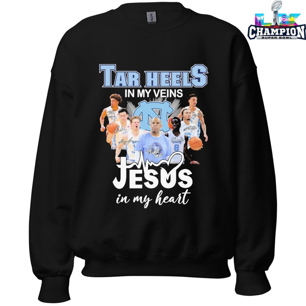 UNC North Carolina Tar Heels In My Veins Jesus In My Heart Signatures T-shirts