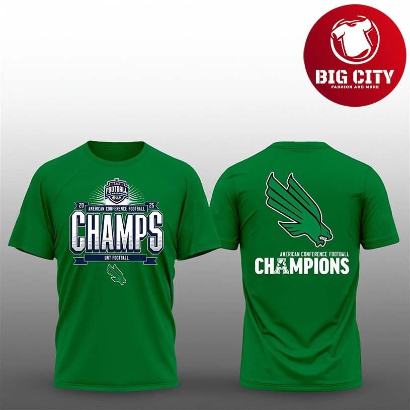 UNT Football 2025 American Conference Football Champions Two Sided Shirt