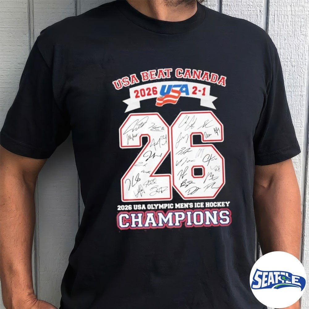 USA Beat Canada 2026 2-1 USA Olympic Men’s Ice Hockey Champions Signatures shirt