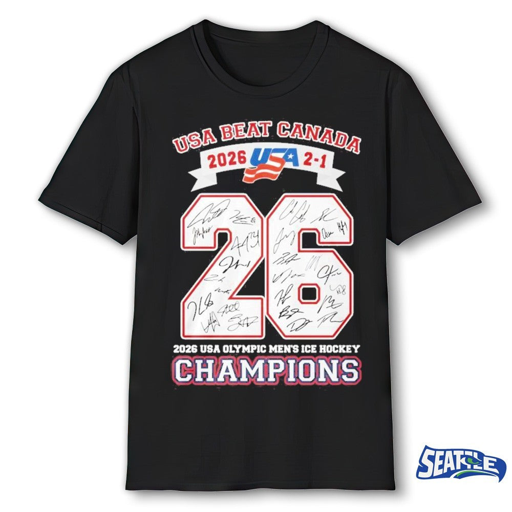 USA Beat Canada 2026 2-1 USA Olympic Men’s Ice Hockey Champions Signatures shirt