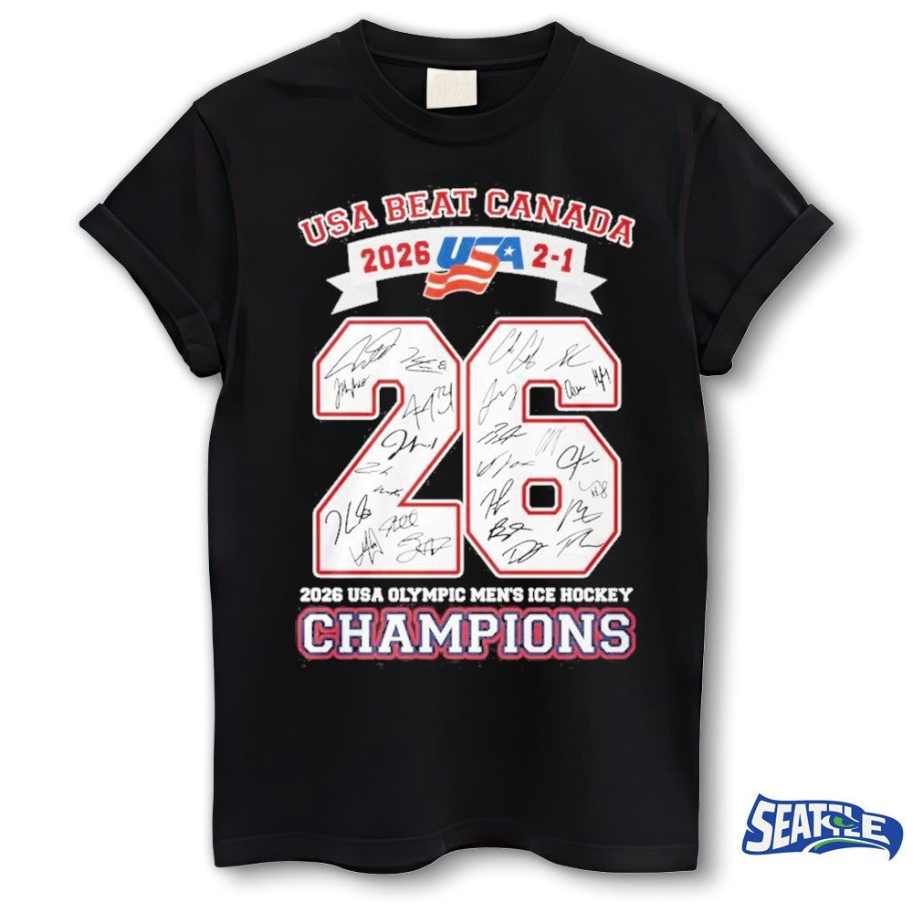 USA Beat Canada 2026 2-1 USA Olympic Men’s Ice Hockey Champions Signatures shirt