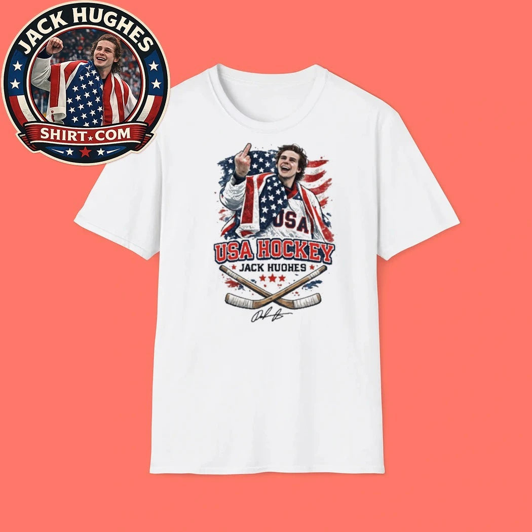 USA Gold Hockey Jack Hughes Flag And Signature New T-Shirt