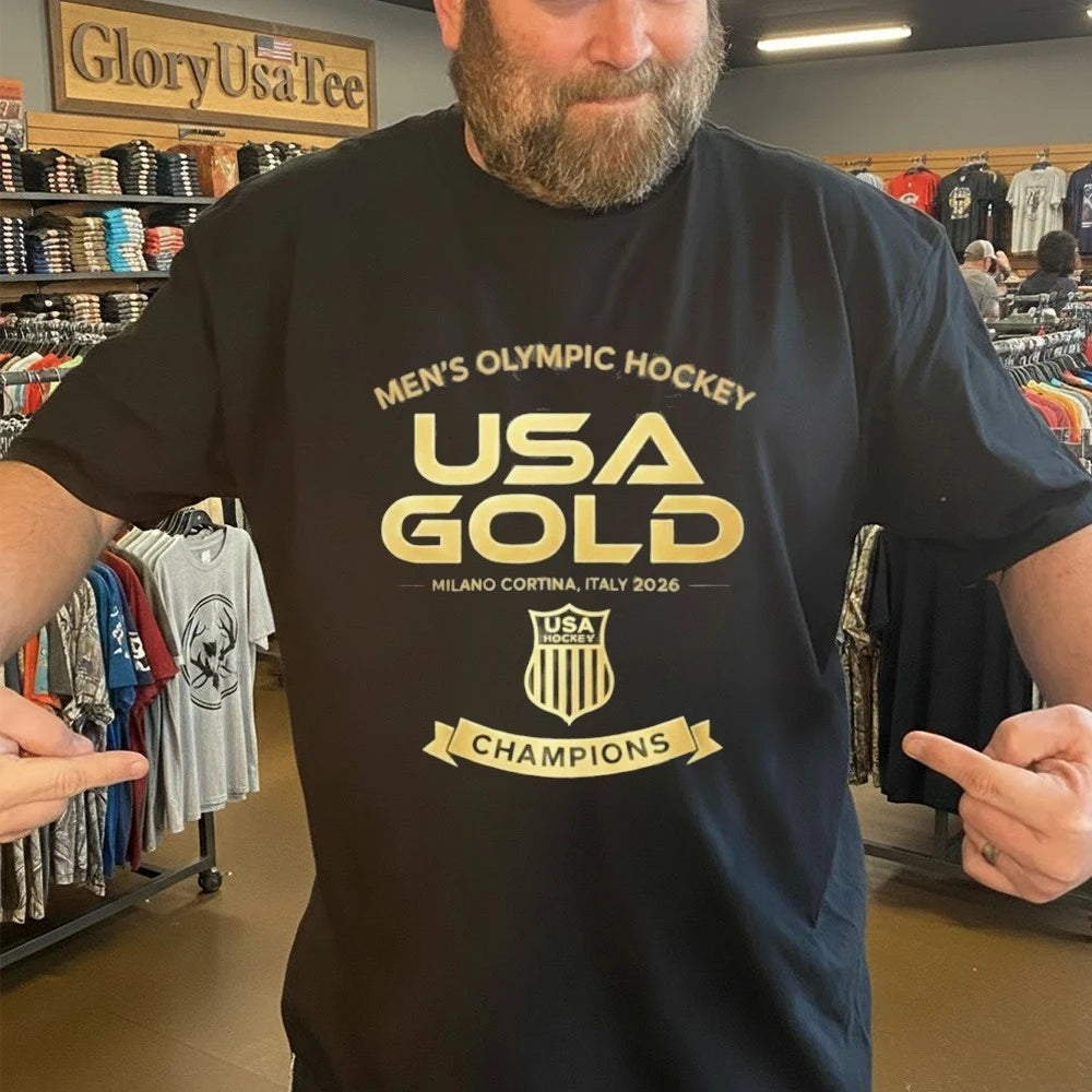 USA Gold Hockey Vintage Black Champions Shirt