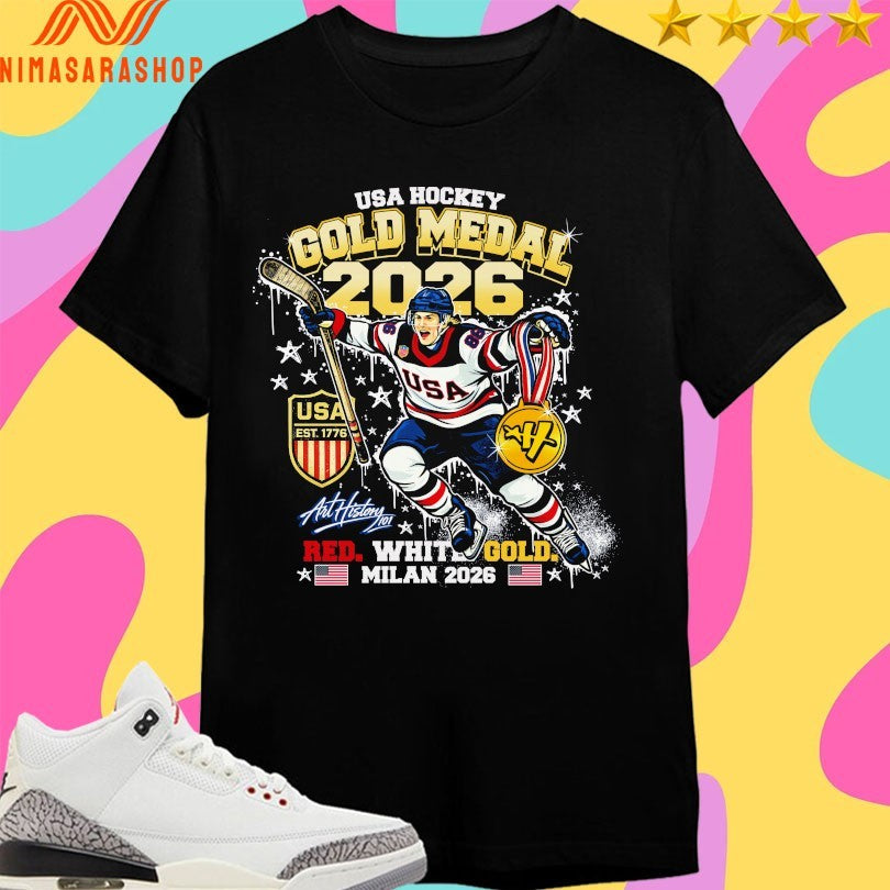 USA Gold Medal 2026 Red White Gold Milan 2026 Hockey American Shirts