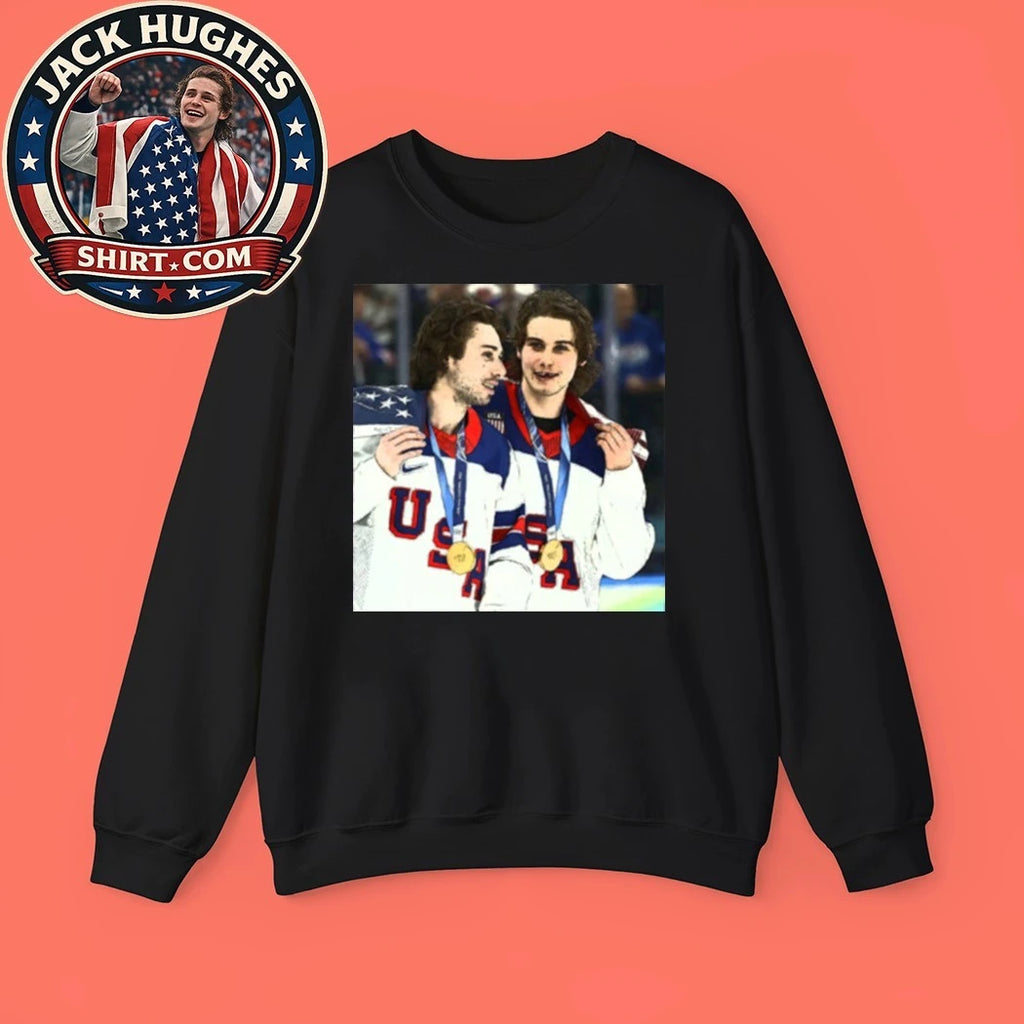 USA Gold Medal Hockey Champion Jack Hughes And Quinn Hughes T-Shirt