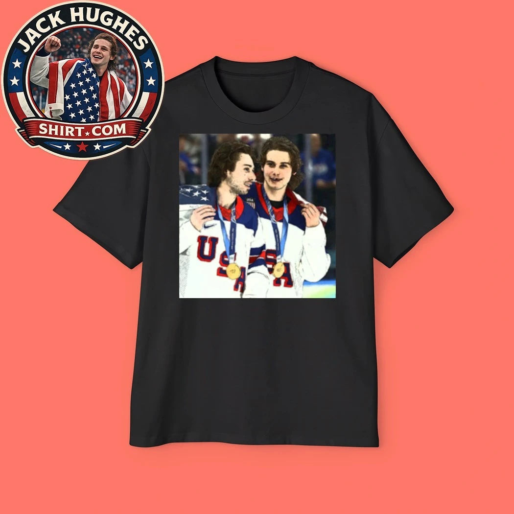 USA Gold Medal Hockey Champion Jack Hughes And Quinn Hughes T-Shirt