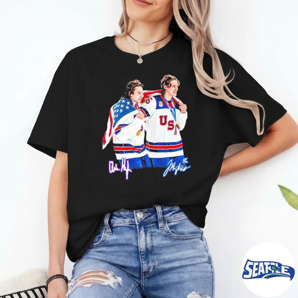 USA Gold Medal Hockey Champion Jack Hughes and Quinn Hughes Hughes Brothers Signature shirt