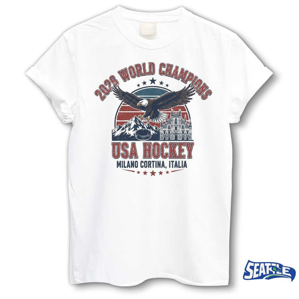 USA Hockey 2026 World Champs Milano Cortina Italia Vintage Retro shirt