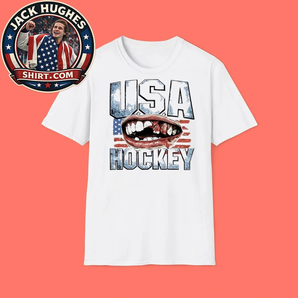 USA Hockey Bloody Teeth Flag Graphic T-Shirt
