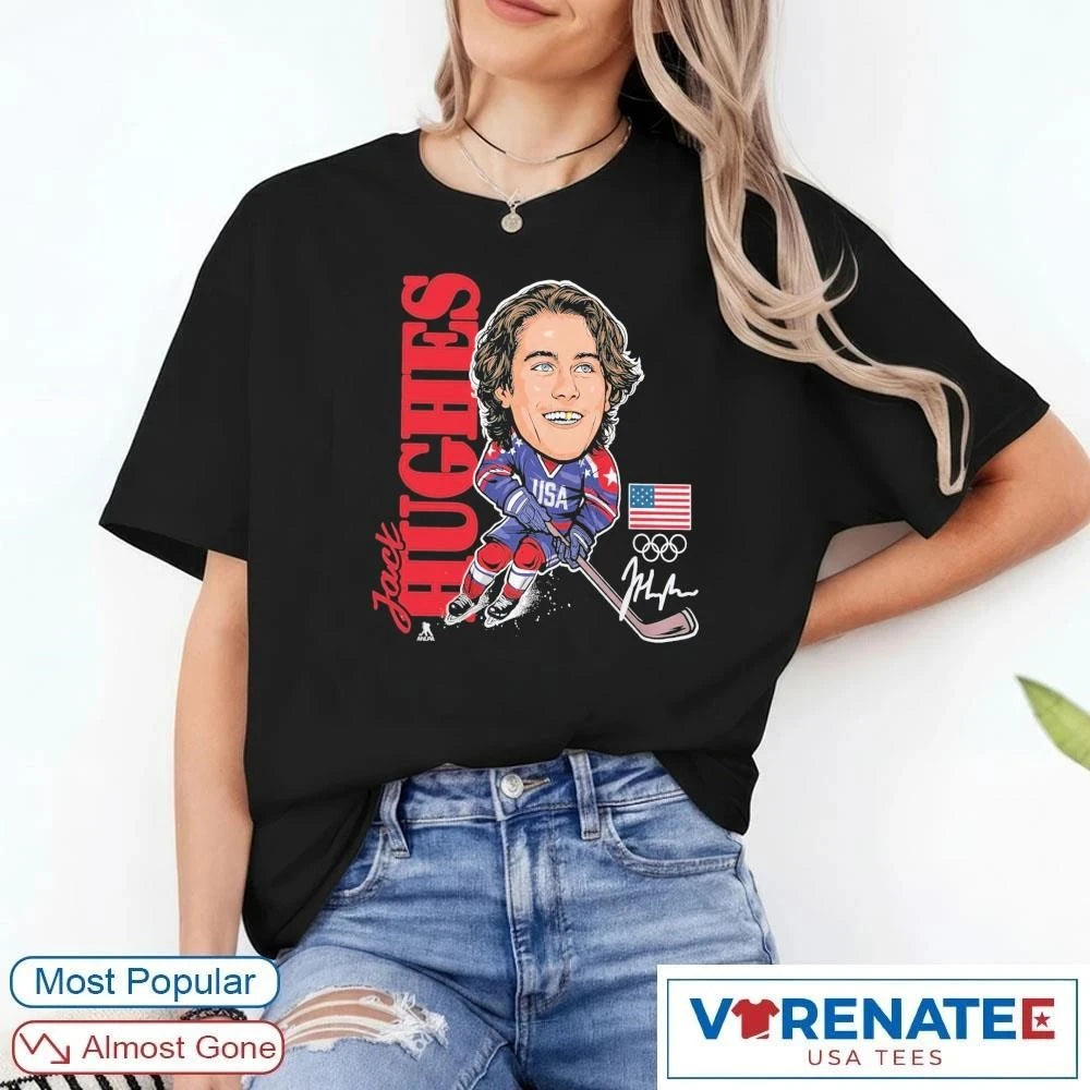 USA Hockey Jack Hughes Gold Medal Caricature Signature shirt