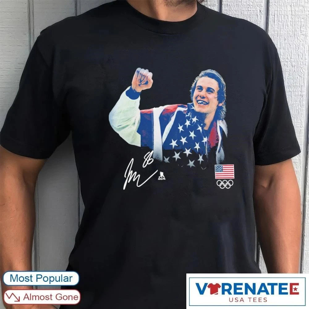 USA Hockey Jack Hughes Gold Medal Flag Signature shirt