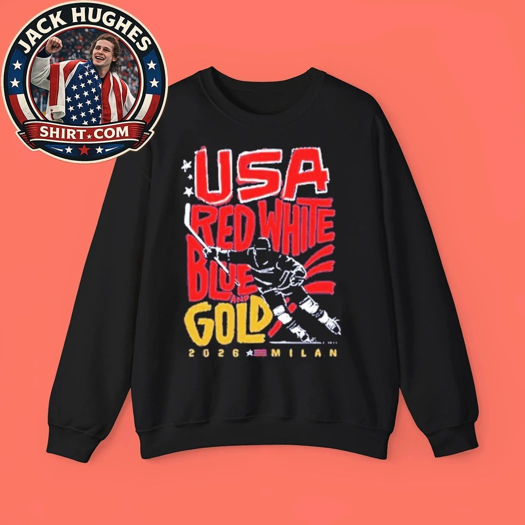 USA Hockey Red, White, Blue &amp; Gold Patriotic Hockey Fan Shirt