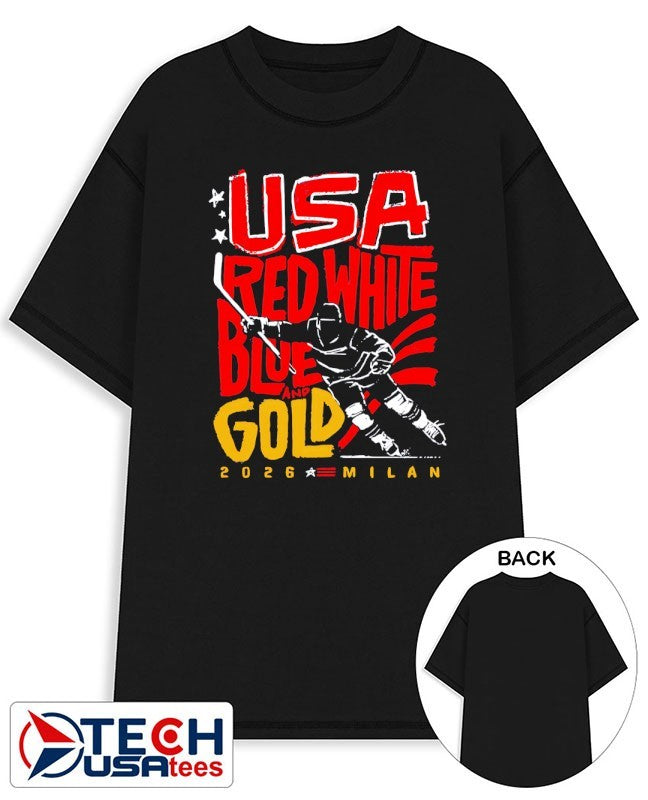 USA Hockey Red White Blue and Gold 2026 Milan shirt