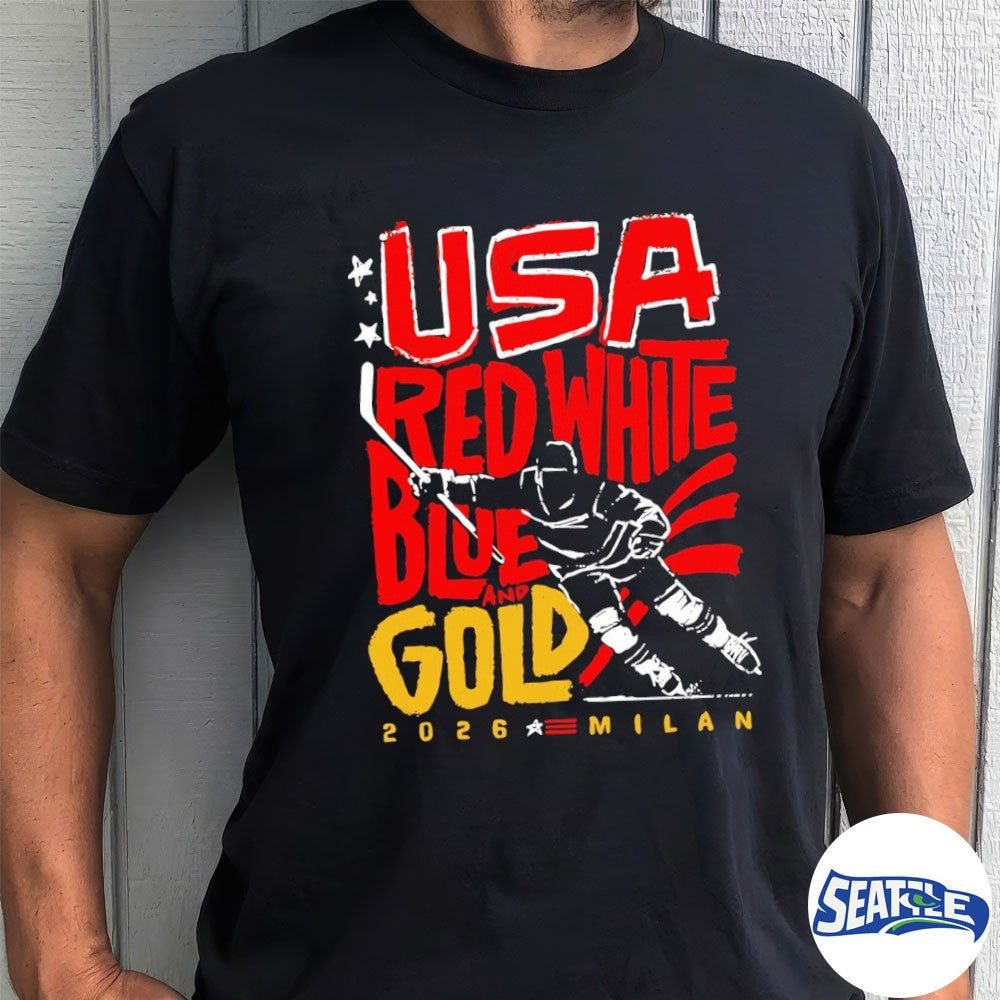 USA Hockey Red, White, Blue and Gold 2026 Milan shirt