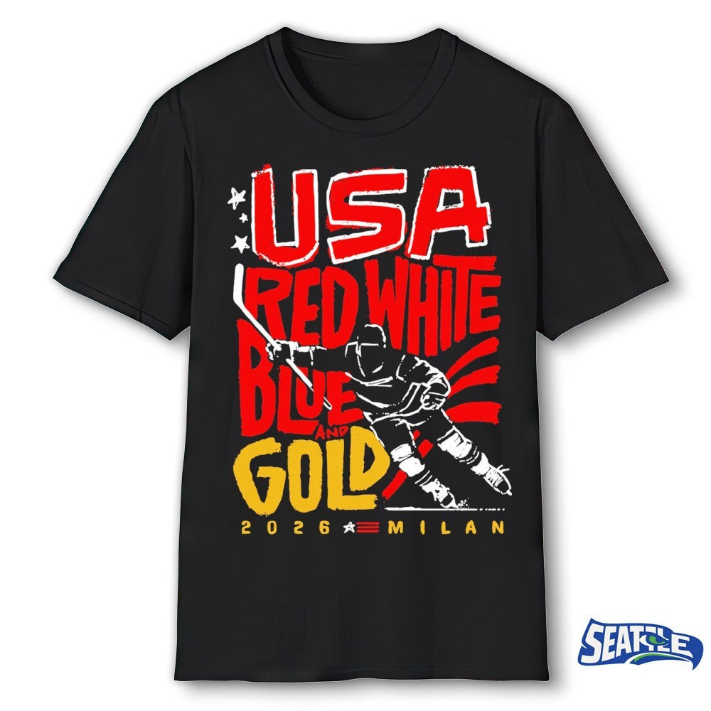 USA Hockey Red, White, Blue and Gold 2026 Milan shirt