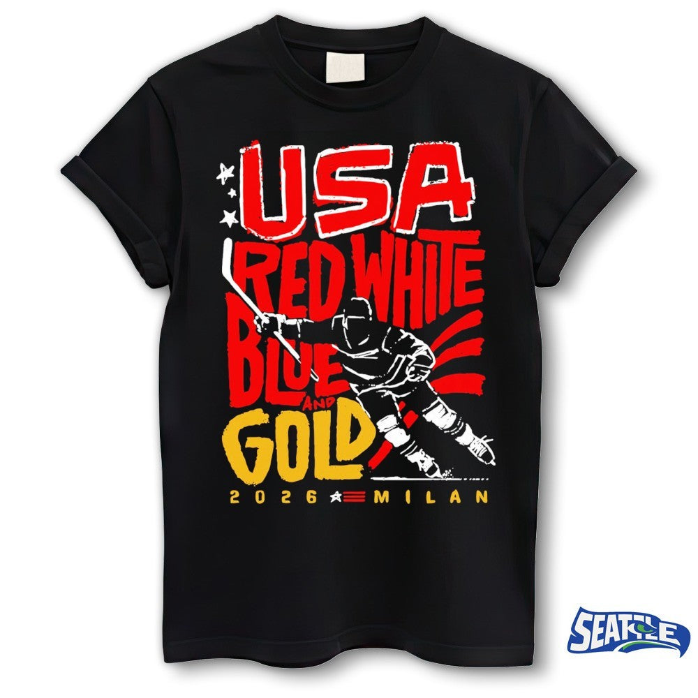 USA Hockey Red, White, Blue and Gold 2026 Milan shirt
