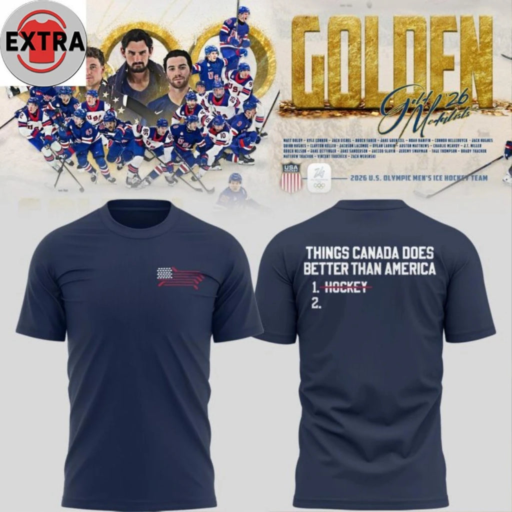 USA Ice Hockey 2026 Milan Olympics Golden Team Logo Two Sided Hoodie T-Shirt
