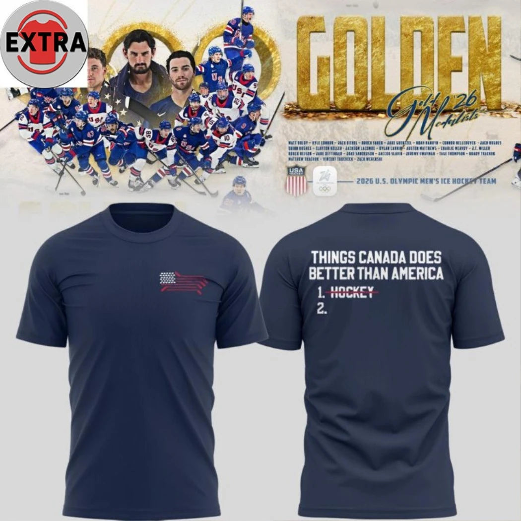 USA Ice Hockey 2026 Milan Olympics Golden Team Logo Two Sided Hoodie T-Shirt