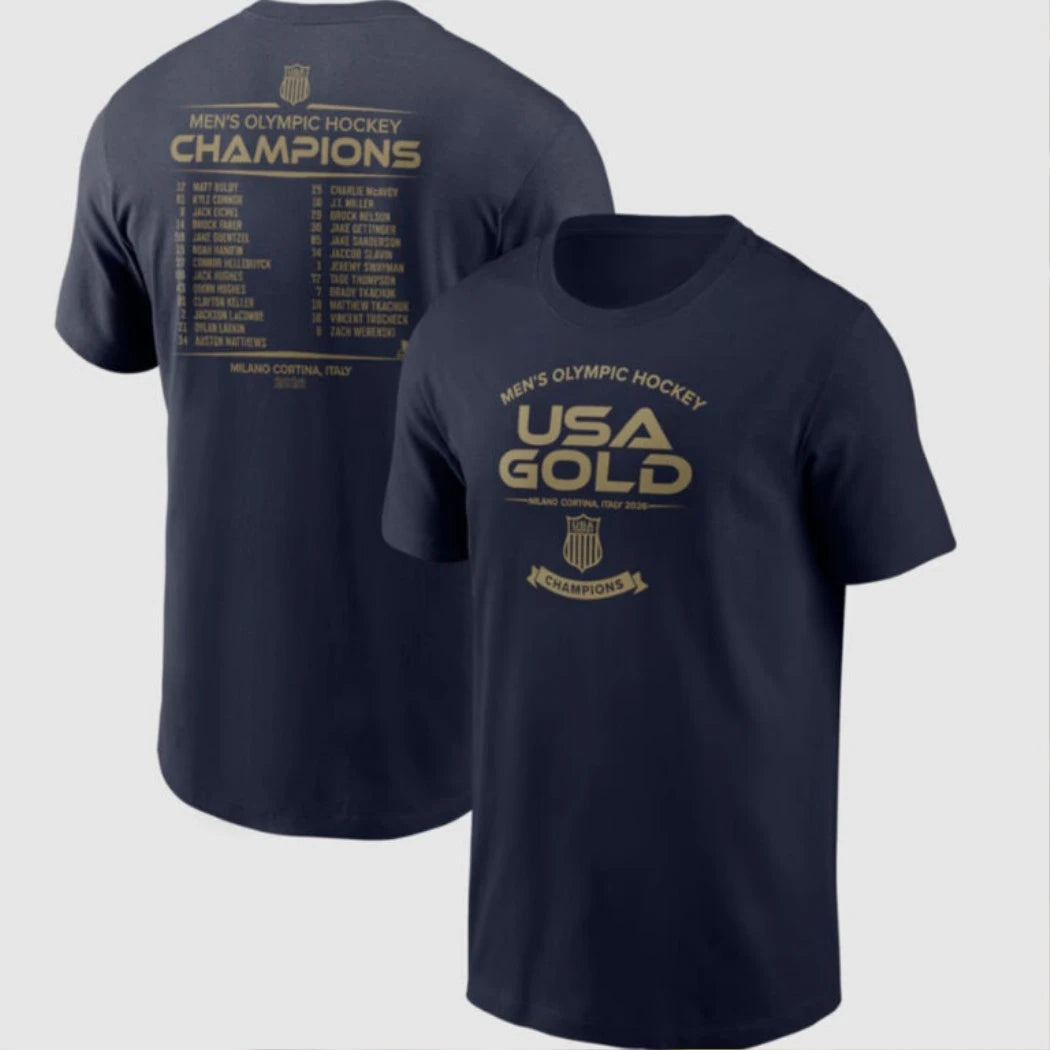 USA Men’s Hockey 2026 Winter Olympics Gold Medal Roster T-Shirt