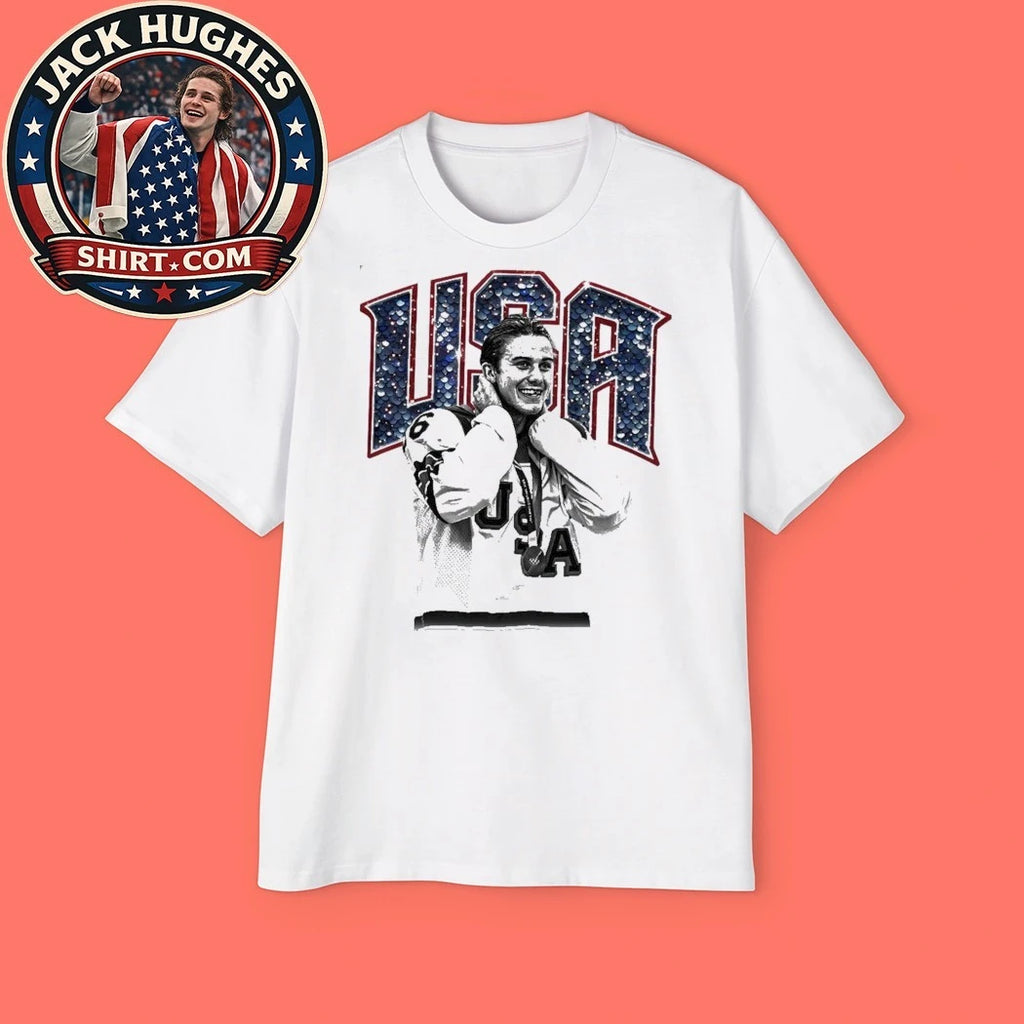 USA Olympic Gold Jack Hughes Gift For Hockey Fan Graphic T-Shirt