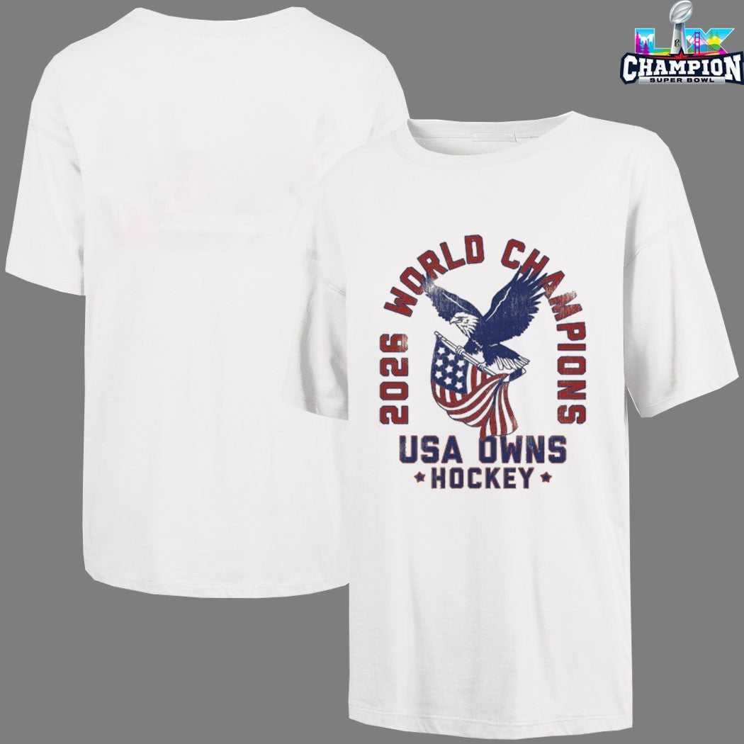 USA Owns Hockey World Champions 2026 Eagle American Flag T-shirts