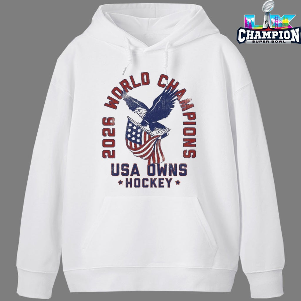 USA Owns Hockey World Champions 2026 Eagle American Flag T-shirts