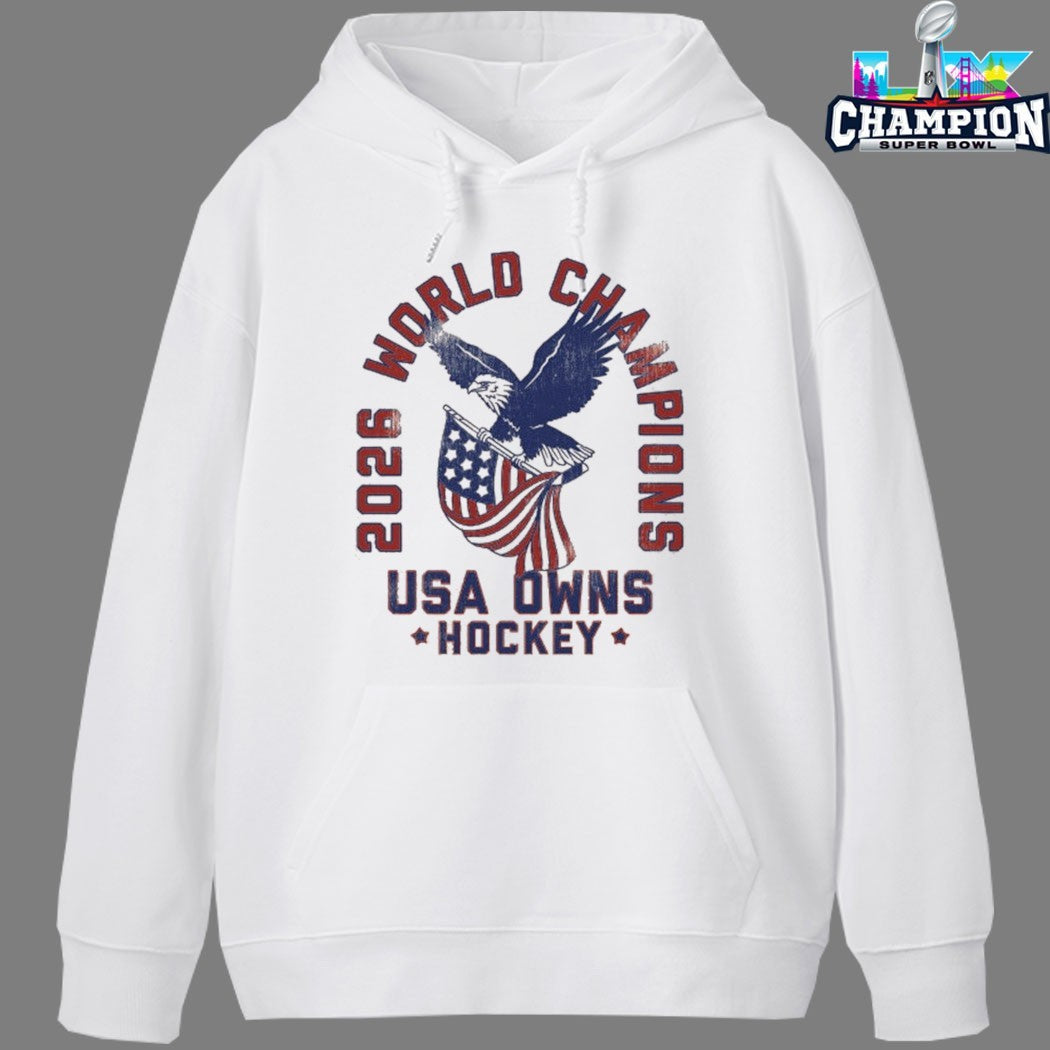 USA Owns Hockey World Champions 2026 Eagle American Flag T-shirts