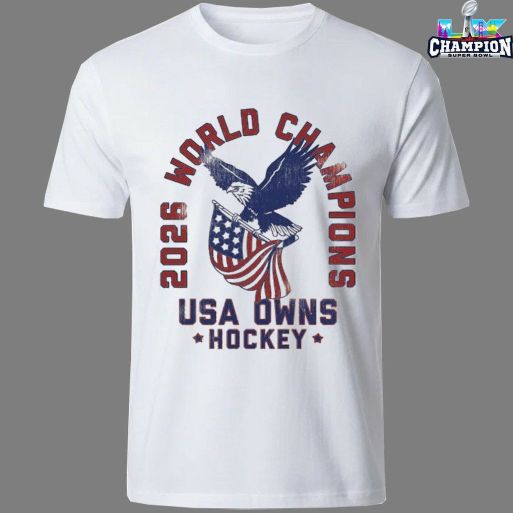 USA Owns Hockey World Champions 2026 Eagle American Flag T-shirts