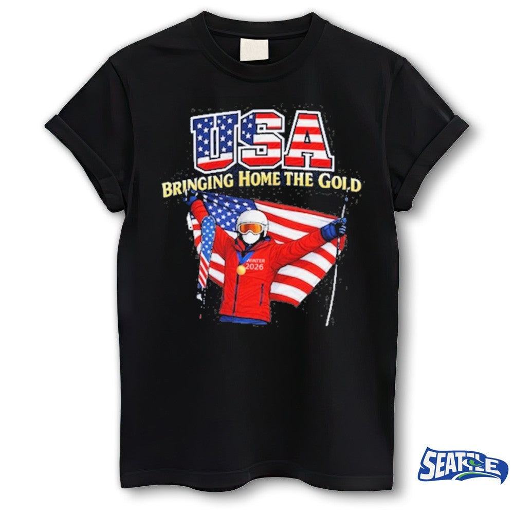 USA Winter Sports Patriotic American Fan Bringing Home The Gold shirt