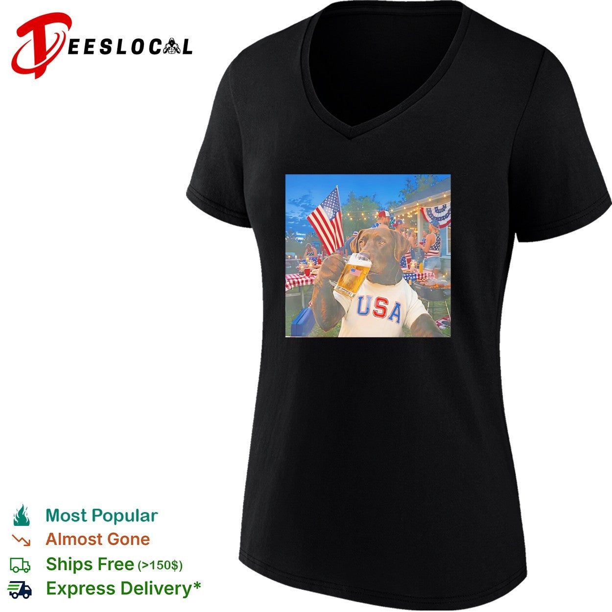 USA dog drinking beer fourth of July party shirt