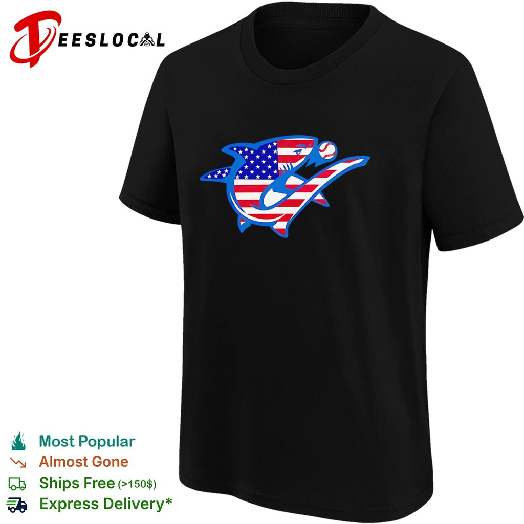 USA flag shark with baseball sports logo American animal shirt