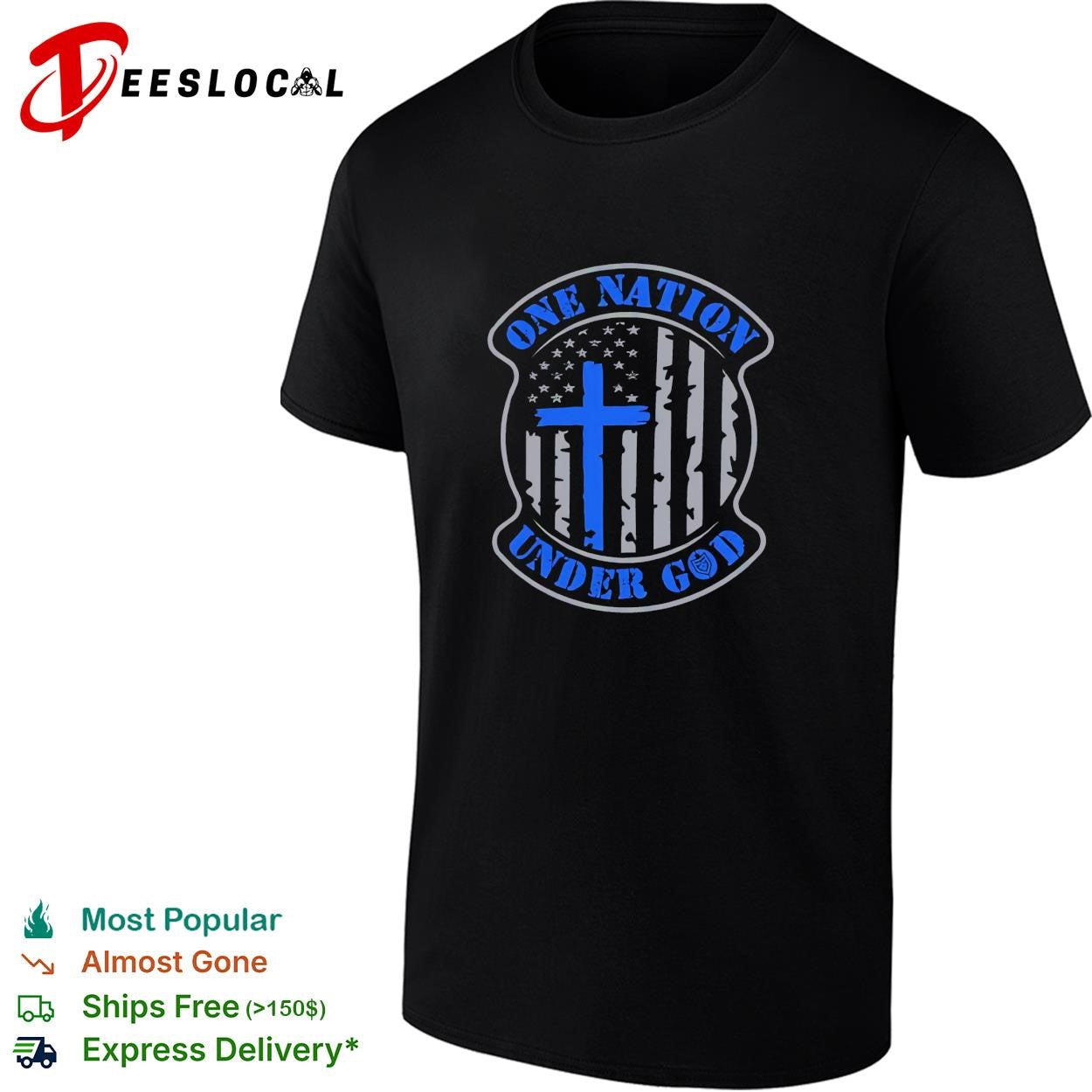 USA thin blue line Christian cross one nation under God shirt